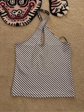 Maeve Black & White Striped One-Shoulder Tank